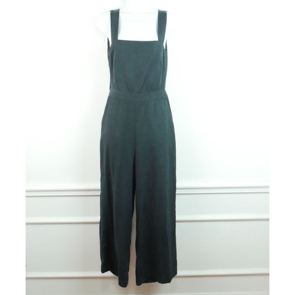 Vetta Capsule Apron Jumpsuit Size 4 Wide Leg Crop Black Tencel Minimal‎ Tie Back